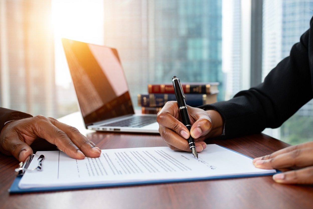 skyscraper office signing contract